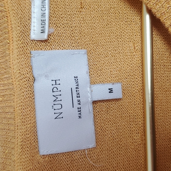 Anthropologie Numph Gold Glitter Knit Retro Cardigan Size Medium - Picture 3 of 7